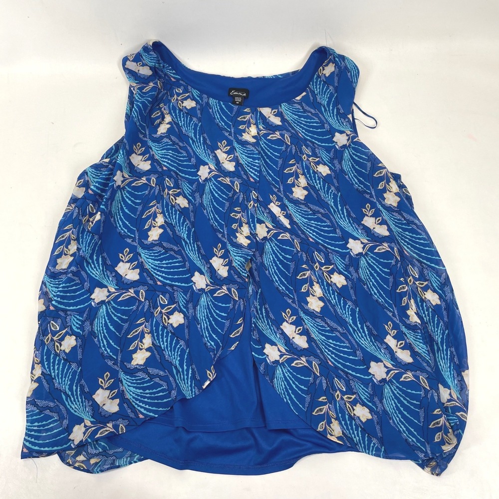 Simply Emma Blue Floral Tiered Chiffon Sleeveless Blouse Plus Size 3X SEAS UB
